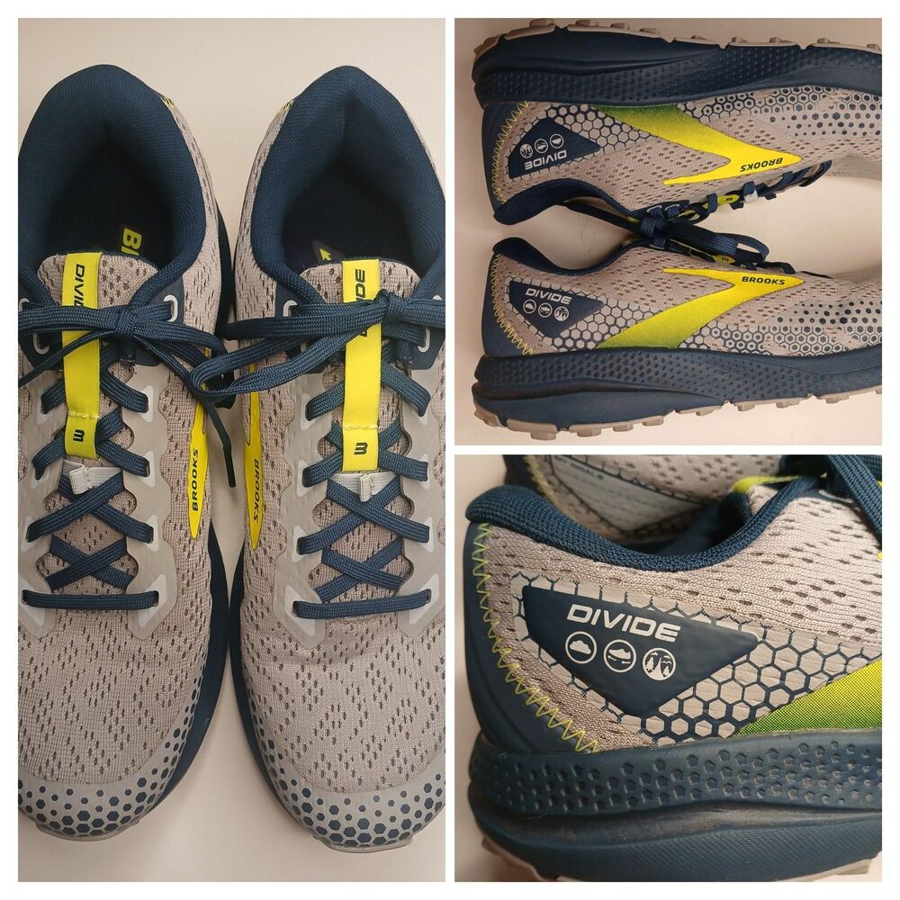 Brooks Mens Sz 9 Divide Running Shoes Gray Teal Yellow EUC $120